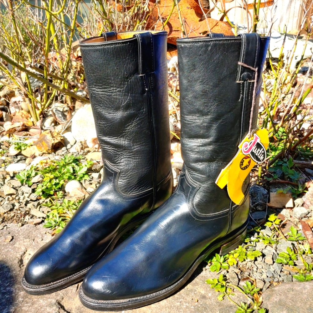 Vintage Black Justin Cowboy Boots 10.5D NWT